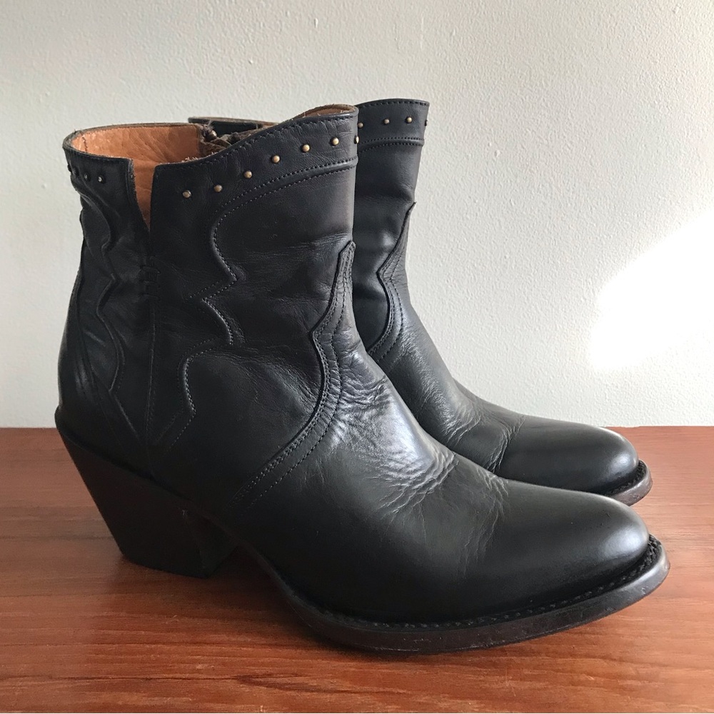 Lucchese Black Leather Studded Ankle Booties